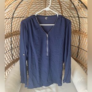 Shein Blue Zipper Blouse